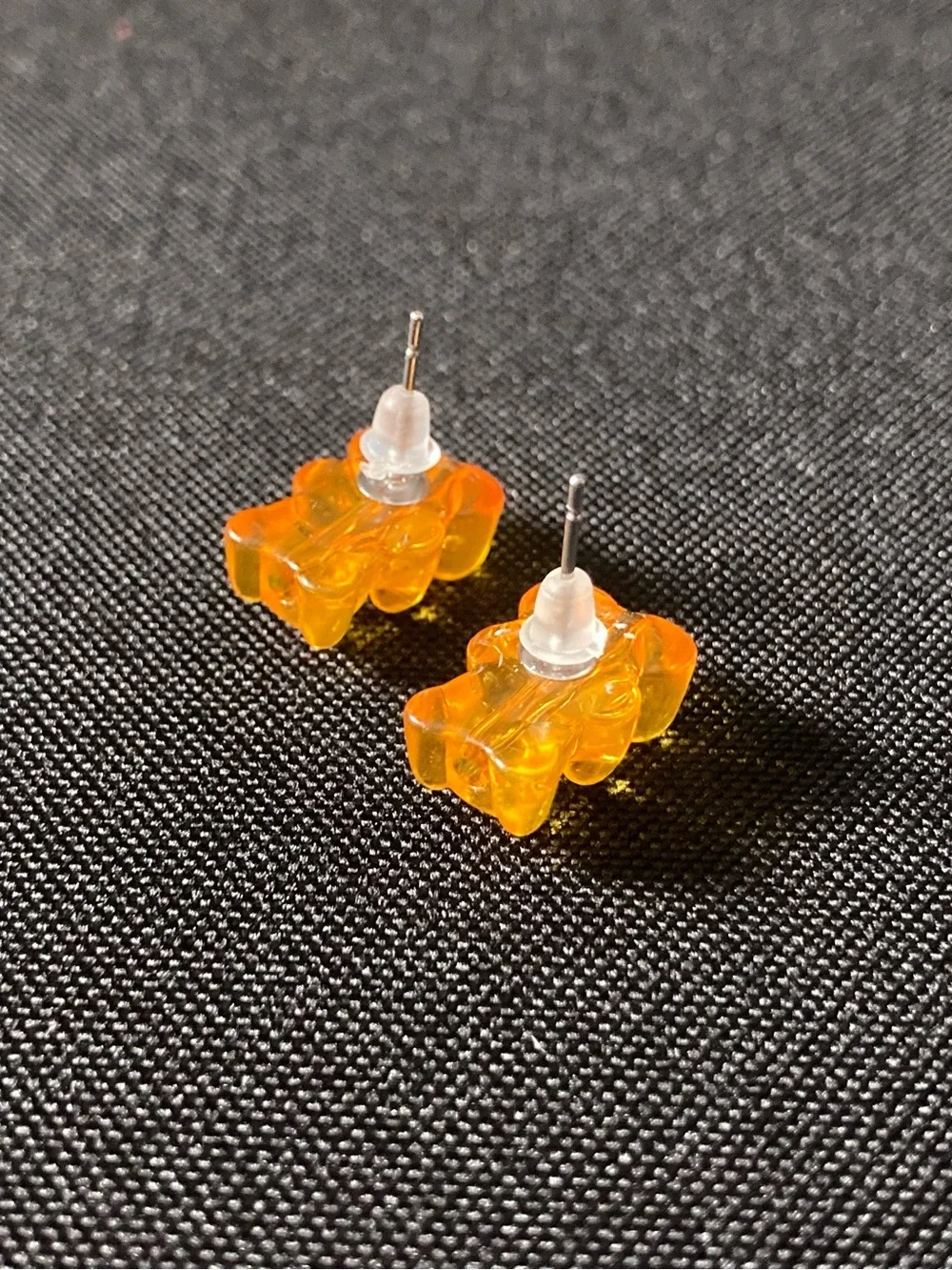 Handmade Orange Transparent Gummy Bear Stud Earrings